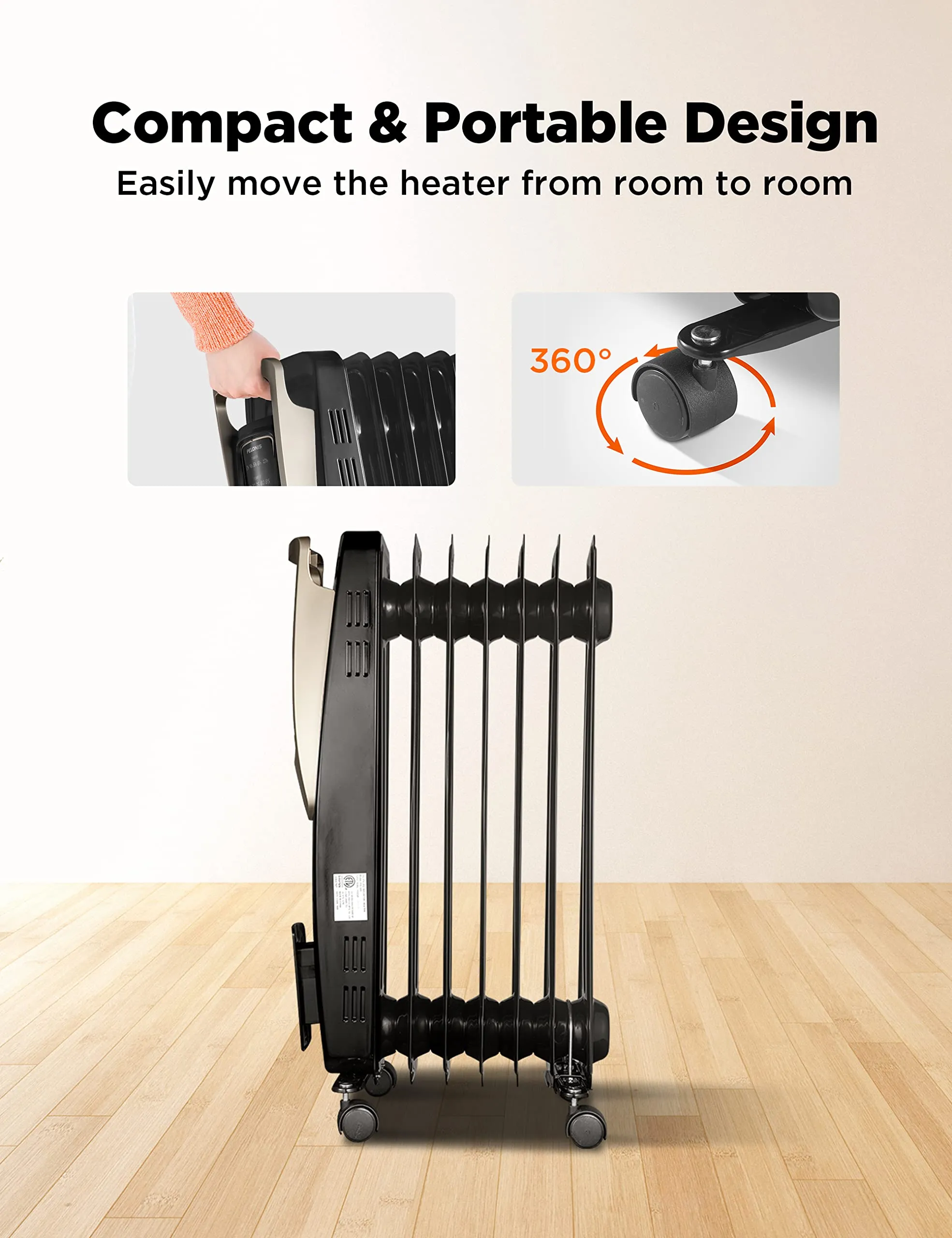 PELONIS Energy Efficient Oil Filled Radiator Heater with Remote and Thermostat