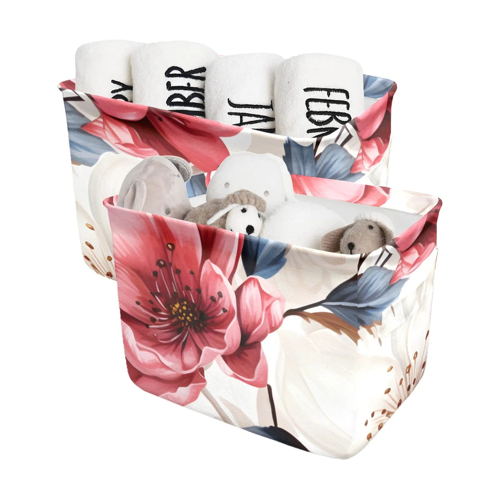 Pink Floral Fabric Storage Basket