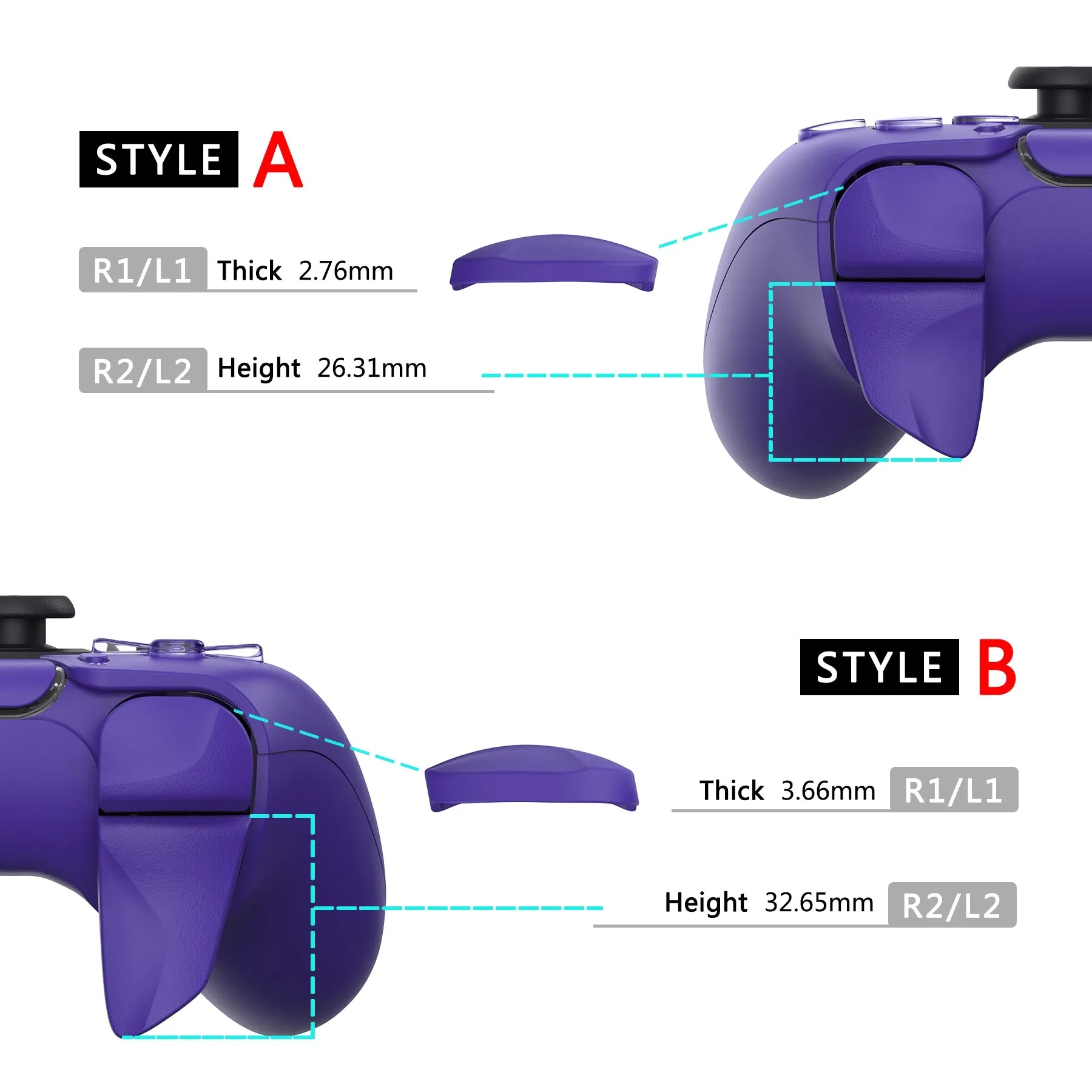 PlayVital BLADE 2 Pairs Shoulder Buttons Extension Triggers for ps5 Controller, Game Improvement Adjusters for PS Portal Remote Player, Bumper Trigger Extenders for ps5 Edge Controller - Galactic Purple - PFPJ090