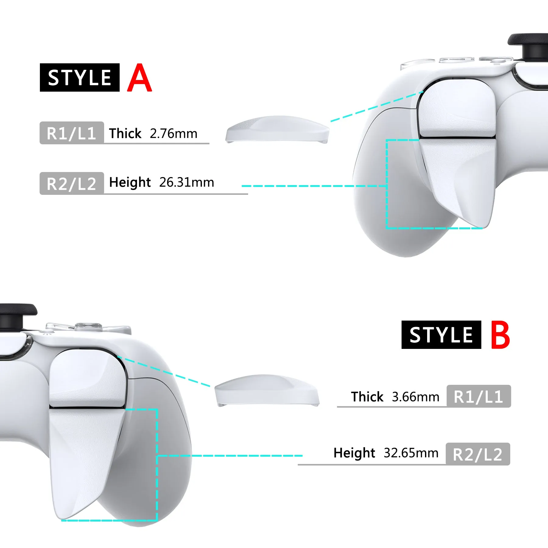 PlayVital BLADE 2 Pairs Shoulder Buttons Extension Triggers for ps5 Controller, Game Improvement Adjusters for PS Portal Remote Player, Bumper Trigger Extenders for ps5 Edge Controller - White - PFPJ045