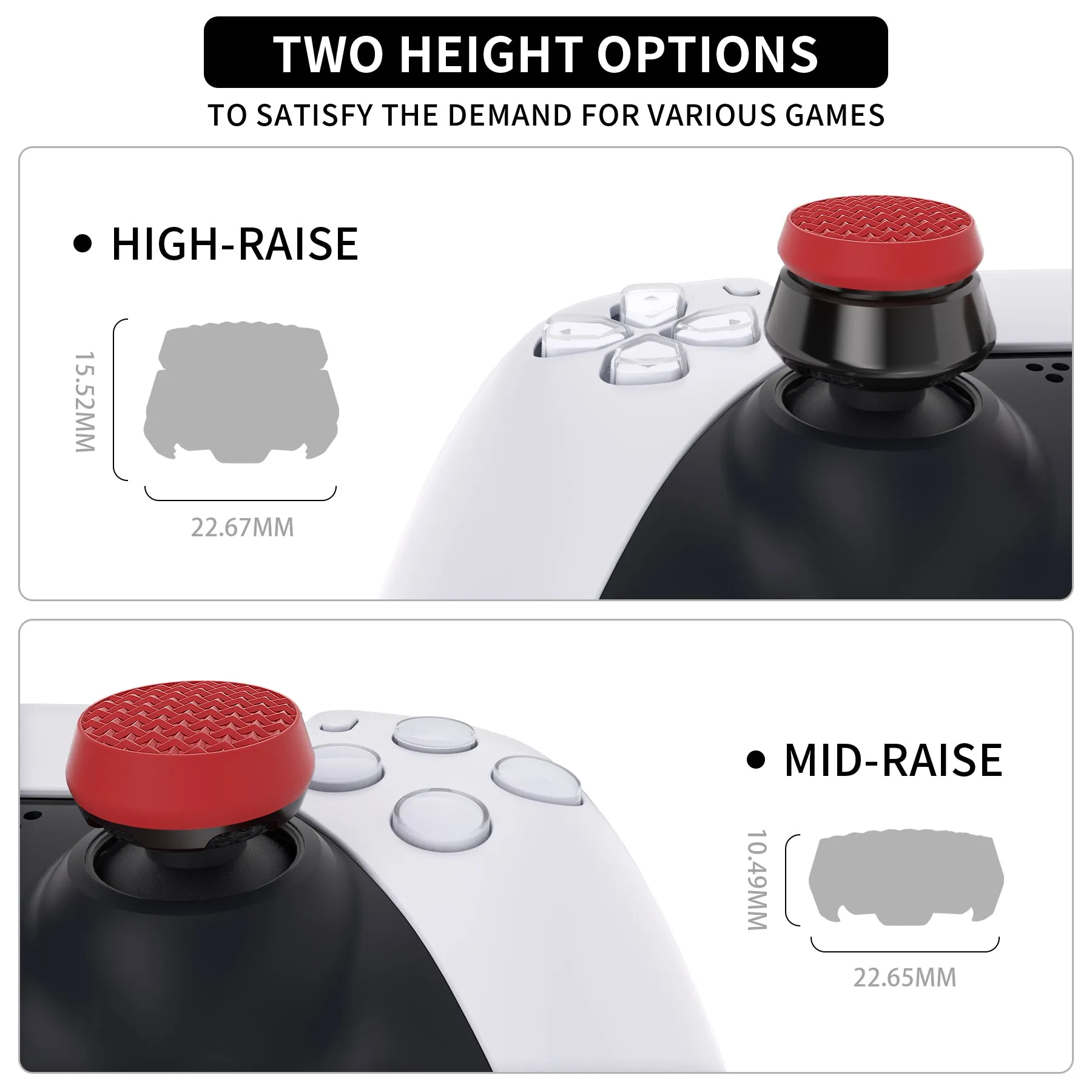 PlayVital Scarlet Red & Black Thumbs Pro Armor Thumbstick Extender Joystick Caps Grip for ps5 Controller -2 High Raise and 2 Mid Raise Dome -  PJM4002