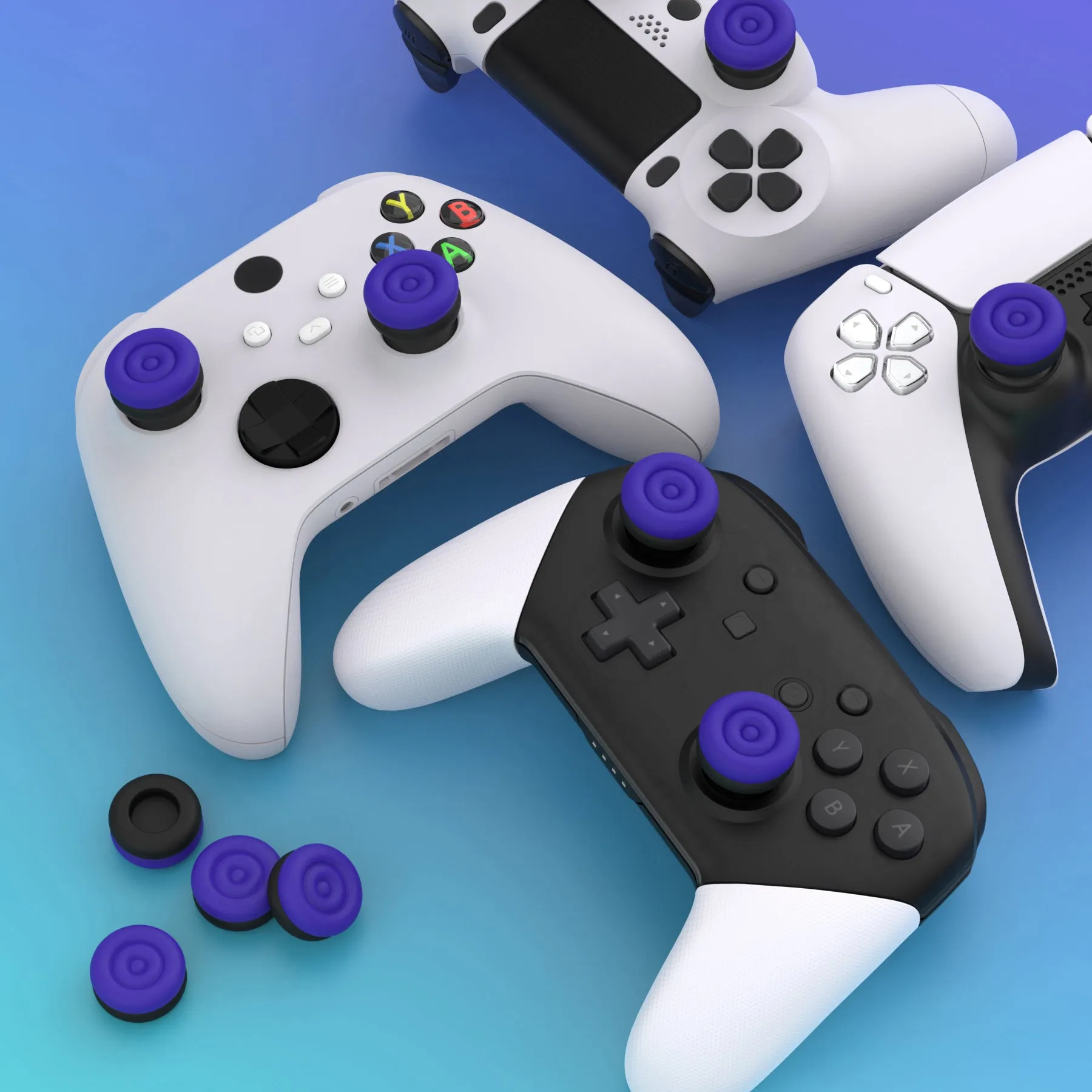 PlayVital Thumbs Cushion Caps Thumb Grips for ps5, for ps4, Thumbstick Grip Cover for Xbox Series X/S, Thumb Grip Caps for Xbox One, Elite Series 2, for Switch Pro Controller - Galactic Purple & Black - PJM3043