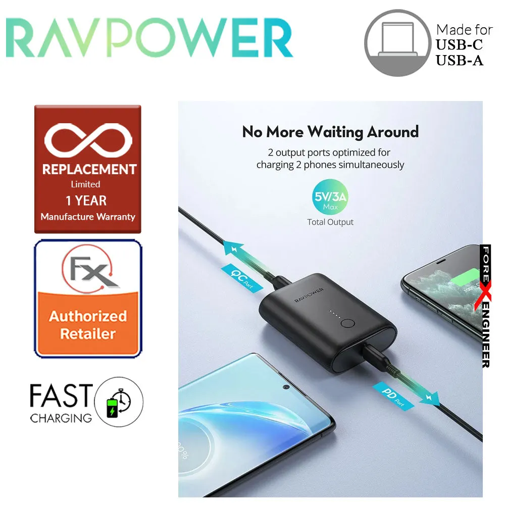 RavPower RP-PB194 Portable Charger 10000mAh PD   QC 18W 2 Port ( Black ) (Barcode : 191280012255 )