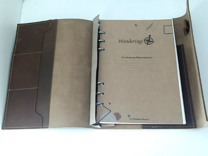 Refillable A5 Leather Journal with Compass Design 8.75x6