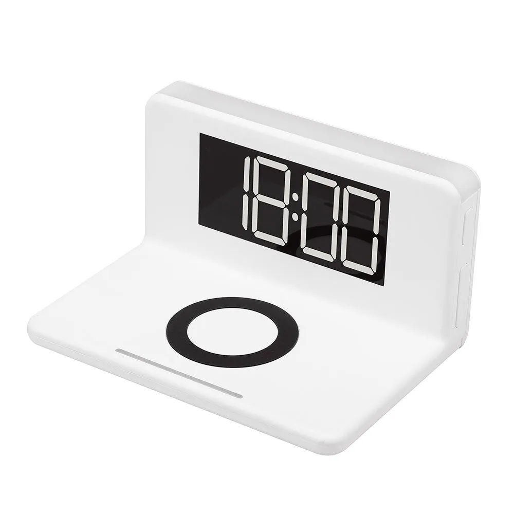 Rewyre Alarm Clock with Night Light & QI Wireless Phone Charger (White)