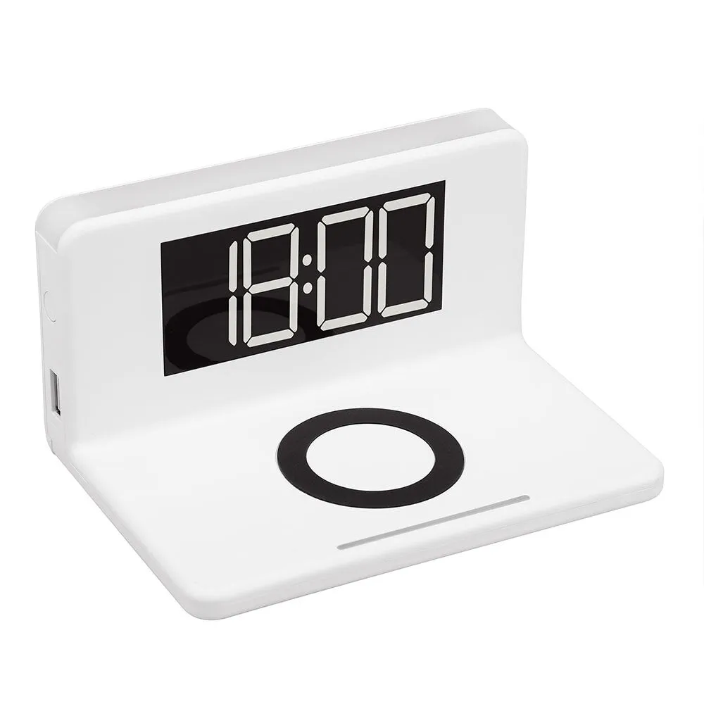 Rewyre Alarm Clock with Night Light & QI Wireless Phone Charger (White)