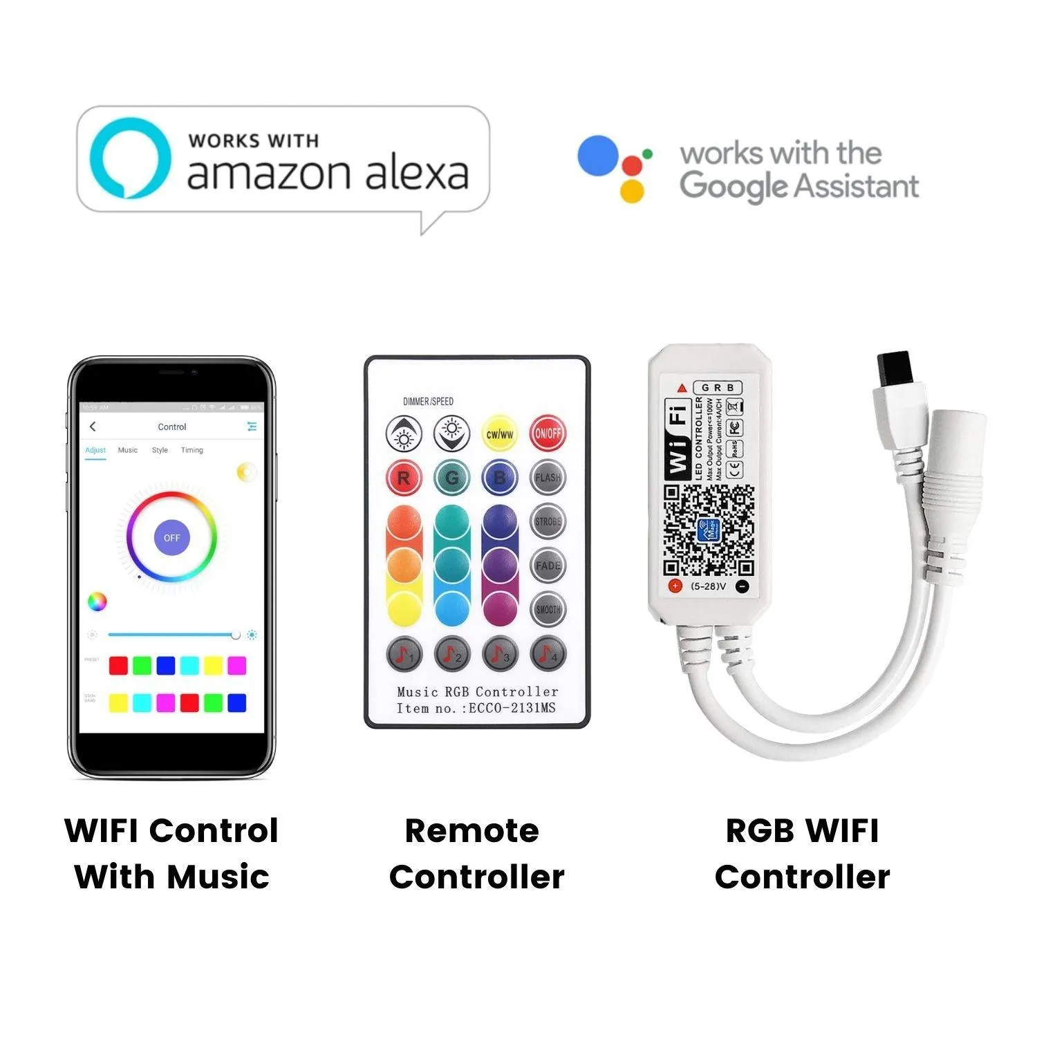 RGB LED Strip 12V WiFi Wireless Control IP65 Waterproof 300LEDs 5m Full Kit Work with Alexa and Google Home