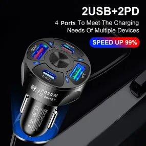 Round Dual USB Type C PD QC3.0 Car Fast Charger