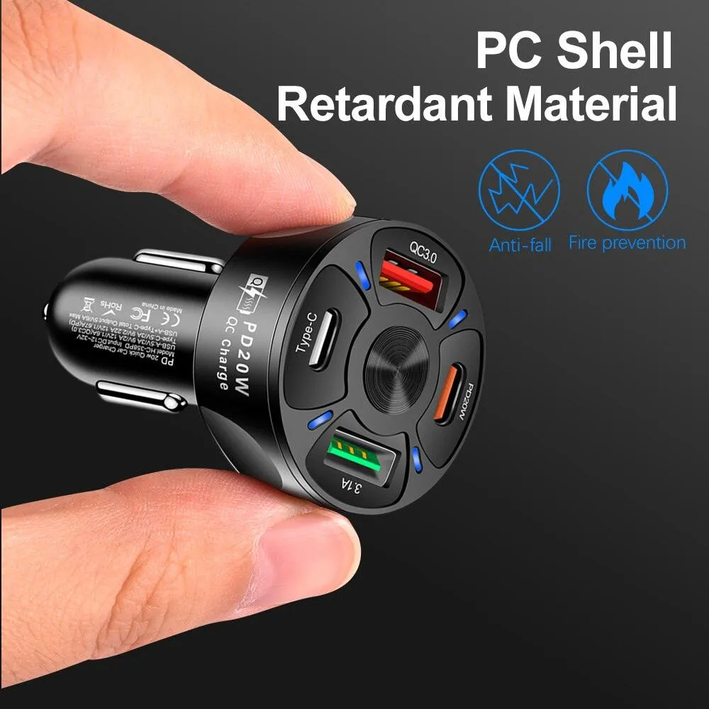 Round Dual USB Type C PD QC3.0 Car Fast Charger