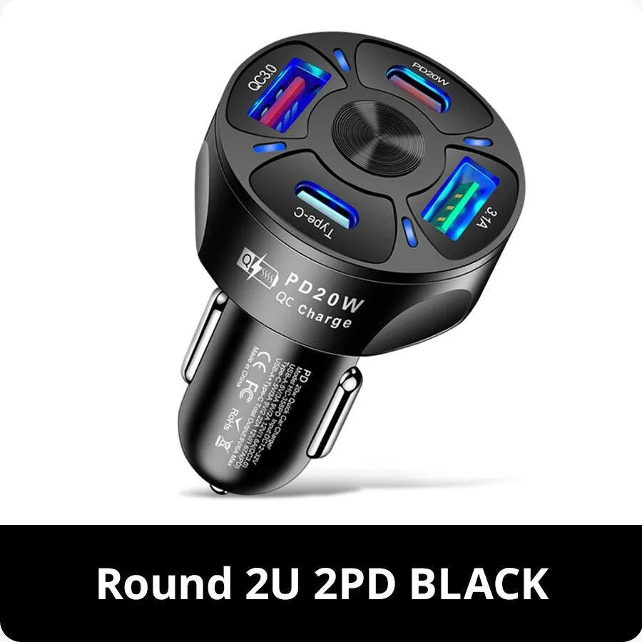 Round Dual USB Type C PD QC3.0 Car Fast Charger