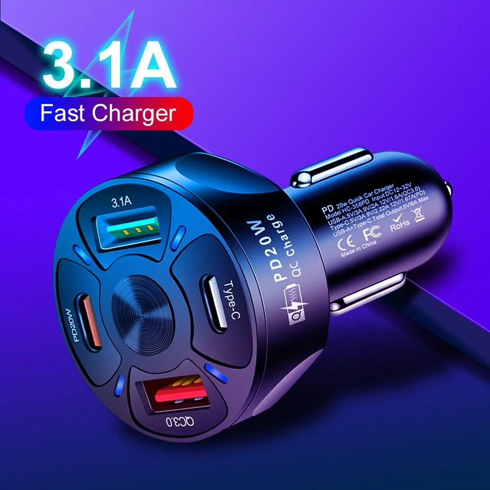 Round Dual USB Type C PD QC3.0 Car Fast Charger