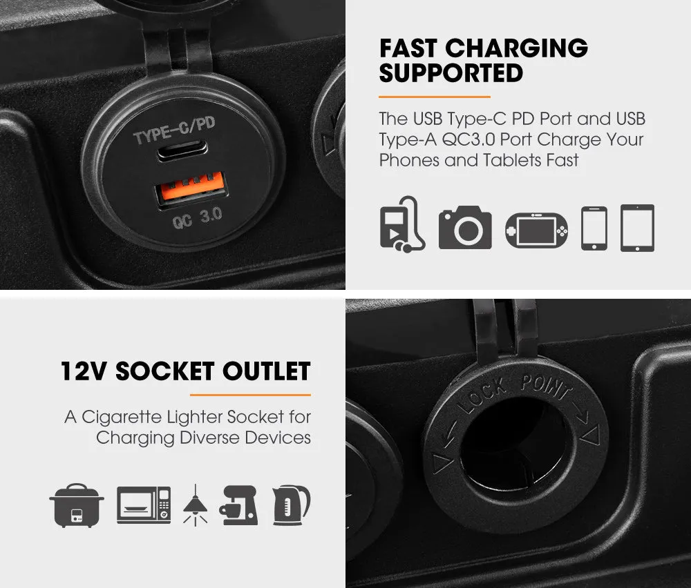 San Hima Battery Box Portable 12V 2x USB & Cig Socket Deep Cycle AGM Universal