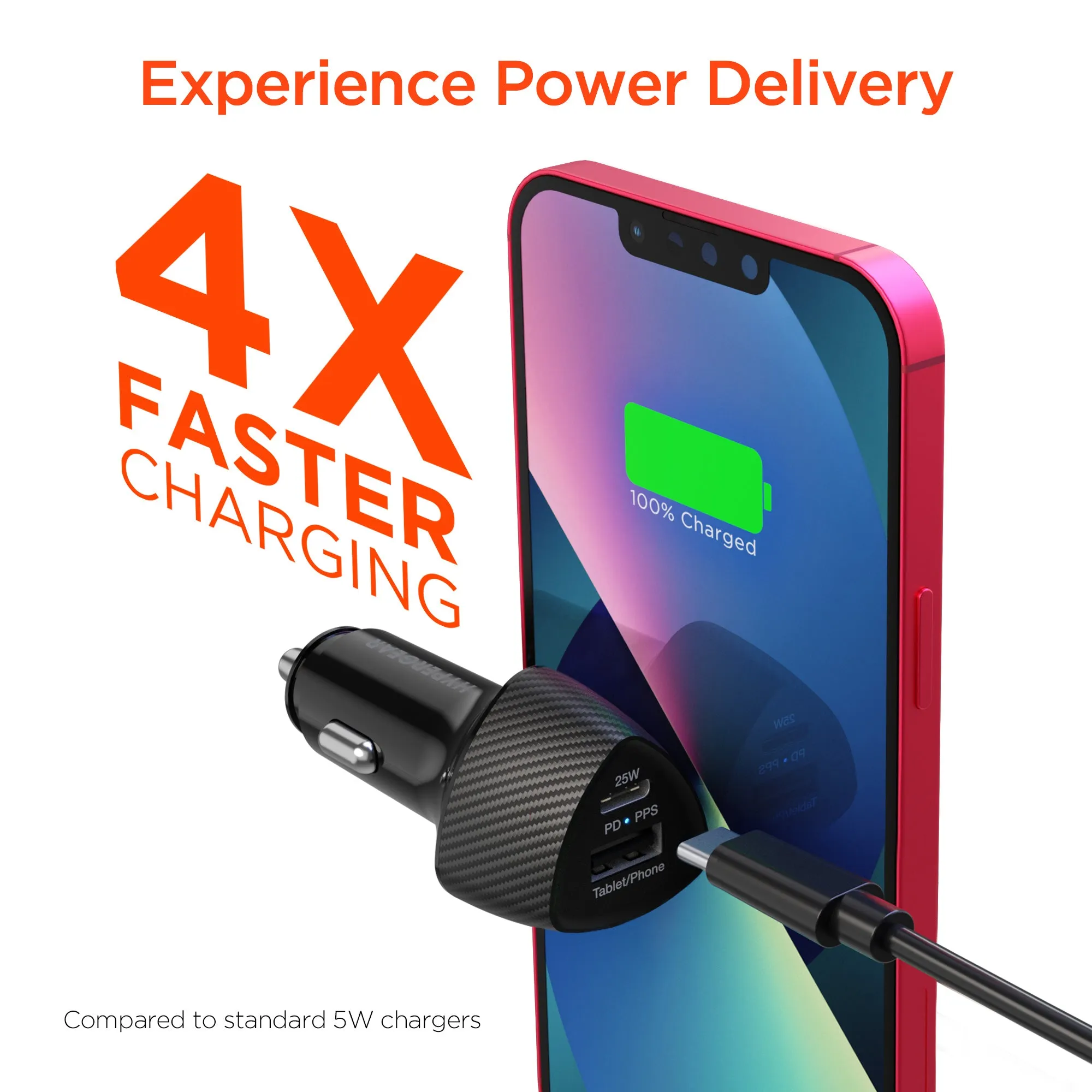 SpeedBoost 25W USB-C PD   12W USB Fast Car Charger with PPS | Black