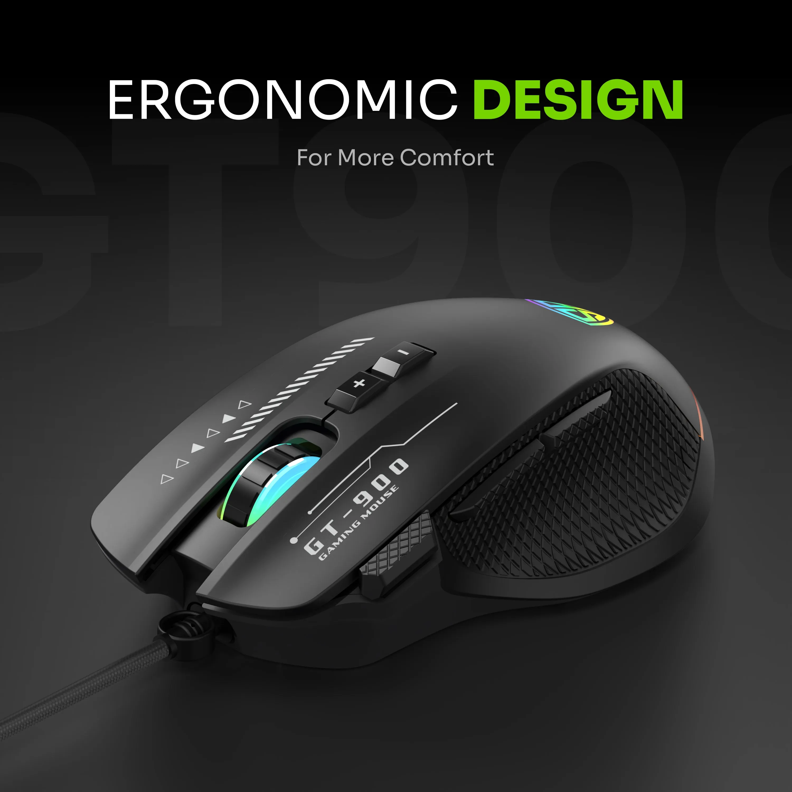 SpinBot Clutch GT900 with 7200 DPI Gaming Sensor |8 Programmable Buttons | RGB Wired Optical Gaming Mouse (Black)