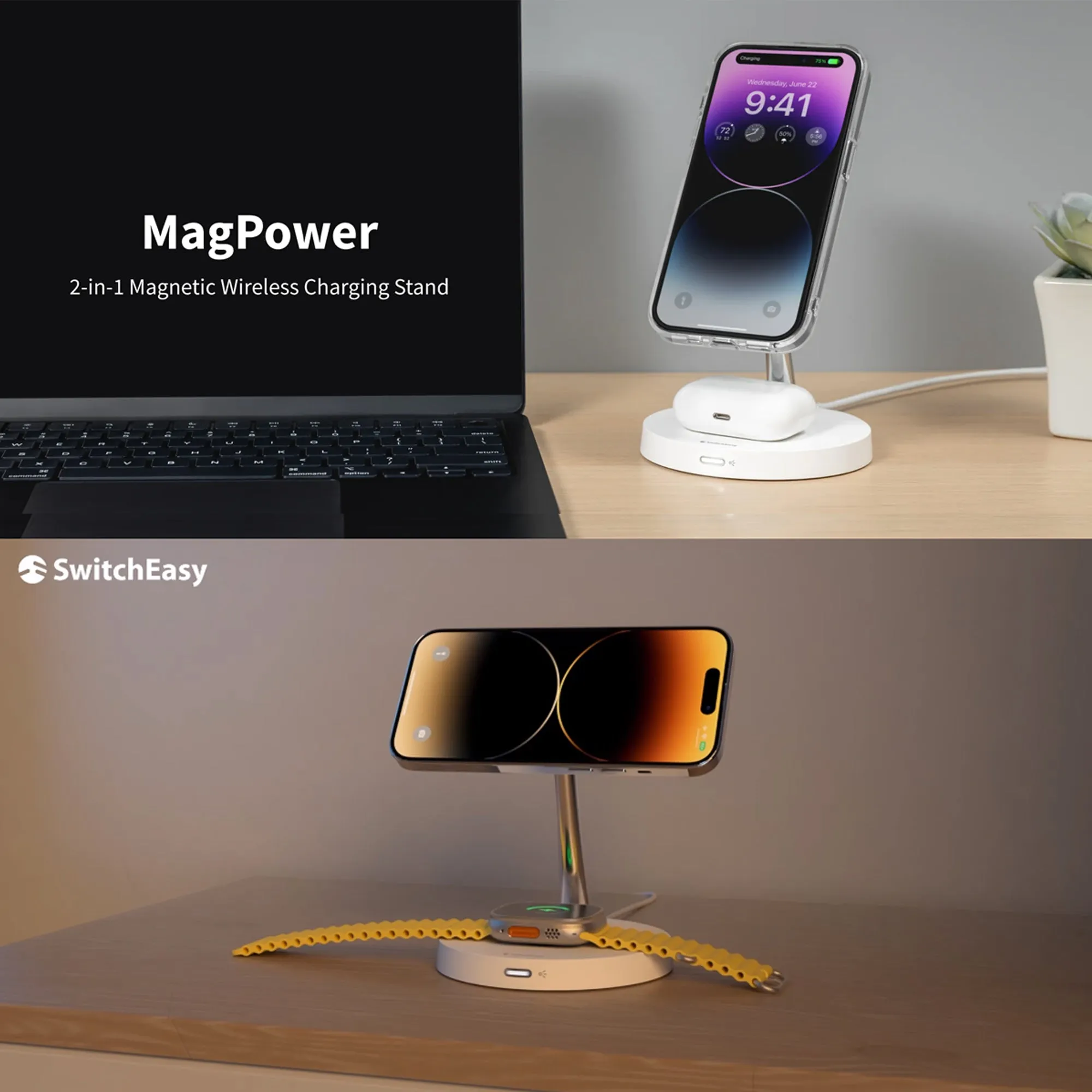 SwitchEasy MagPower 2-in-1 Magnetic Wireless Charger (15W) - White