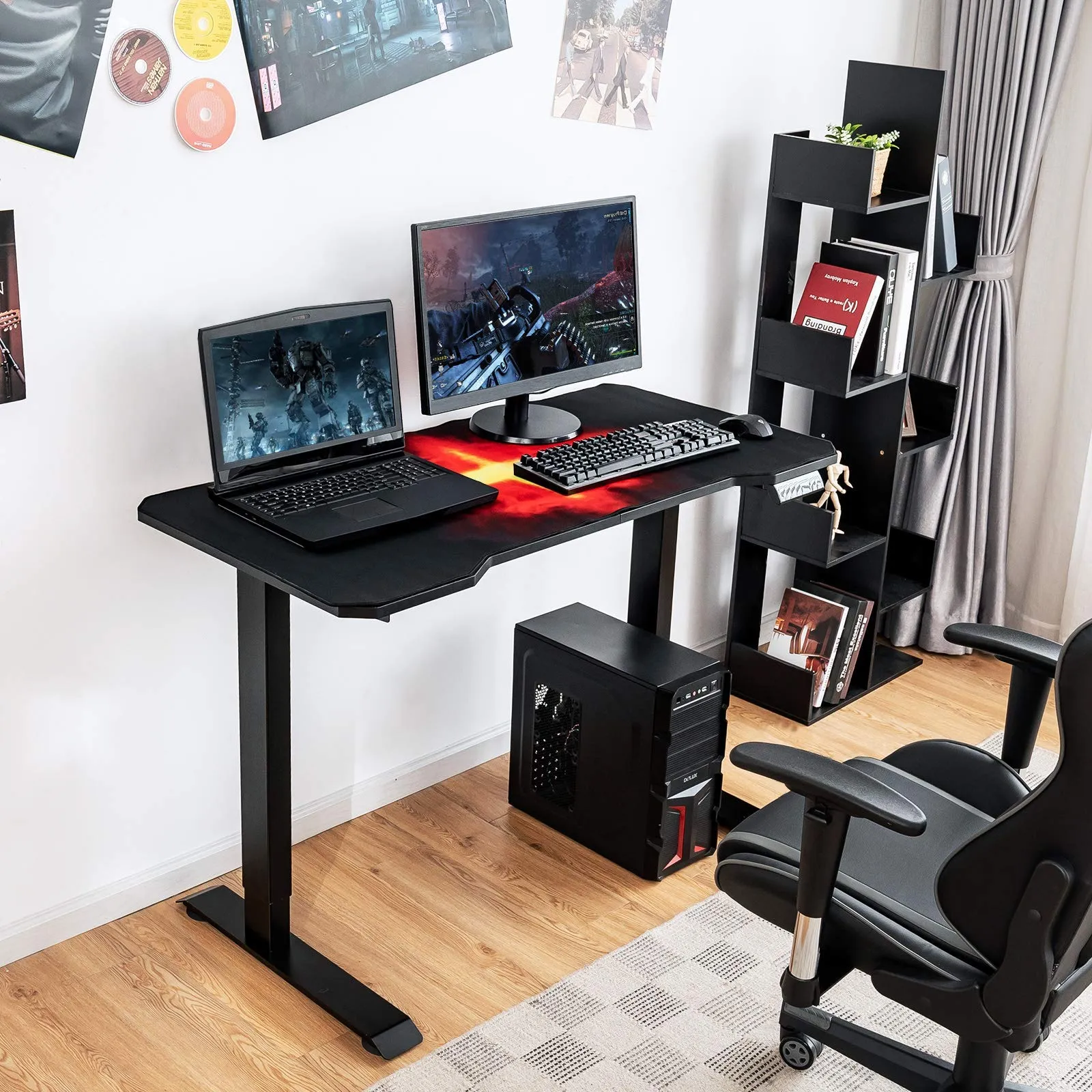 Tangkula Electric Stand up Gaming Desk, Height Adjustable Standing Desk with Programmable Memory & Splice Board