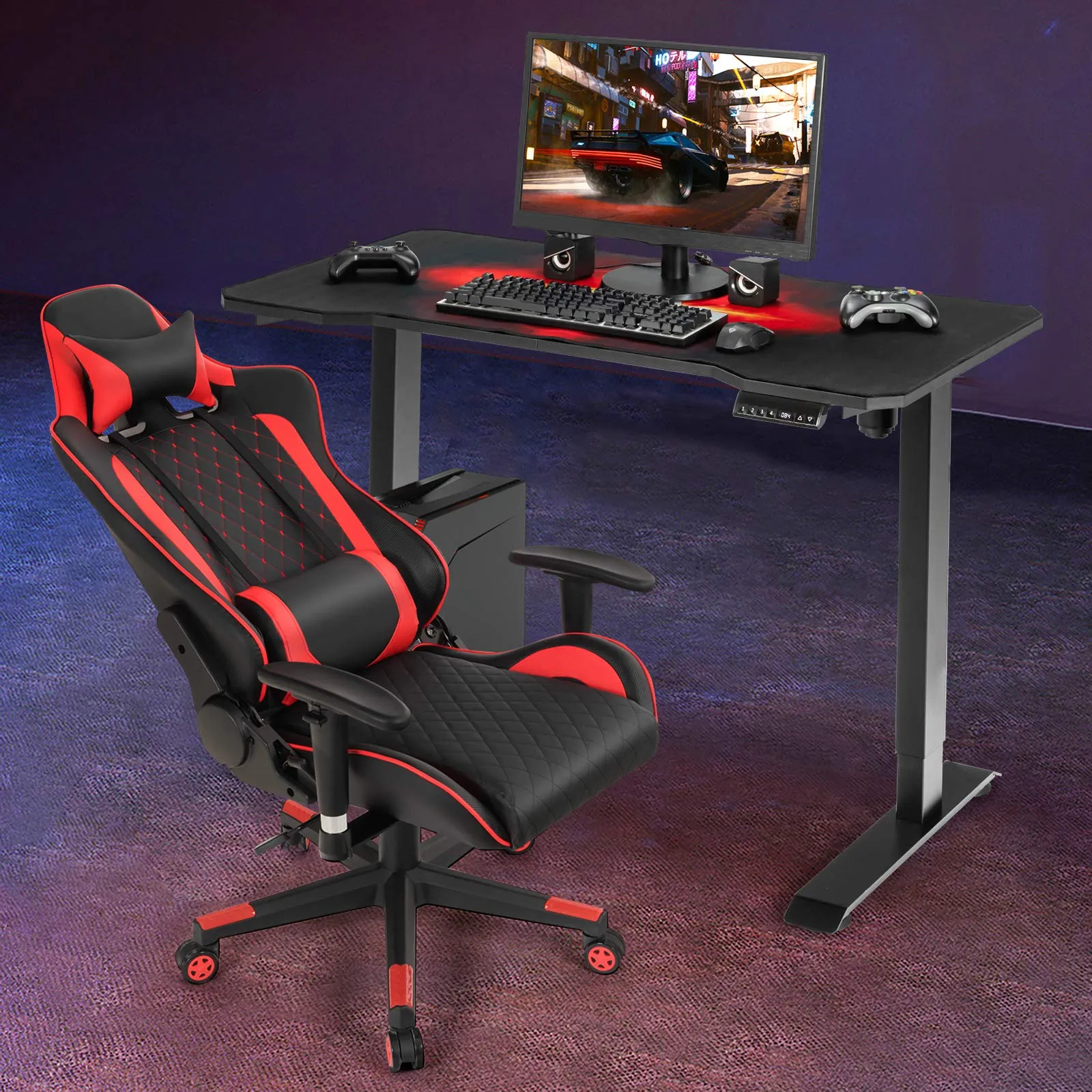 Tangkula Electric Stand up Gaming Desk, Height Adjustable Standing Desk with Programmable Memory & Splice Board