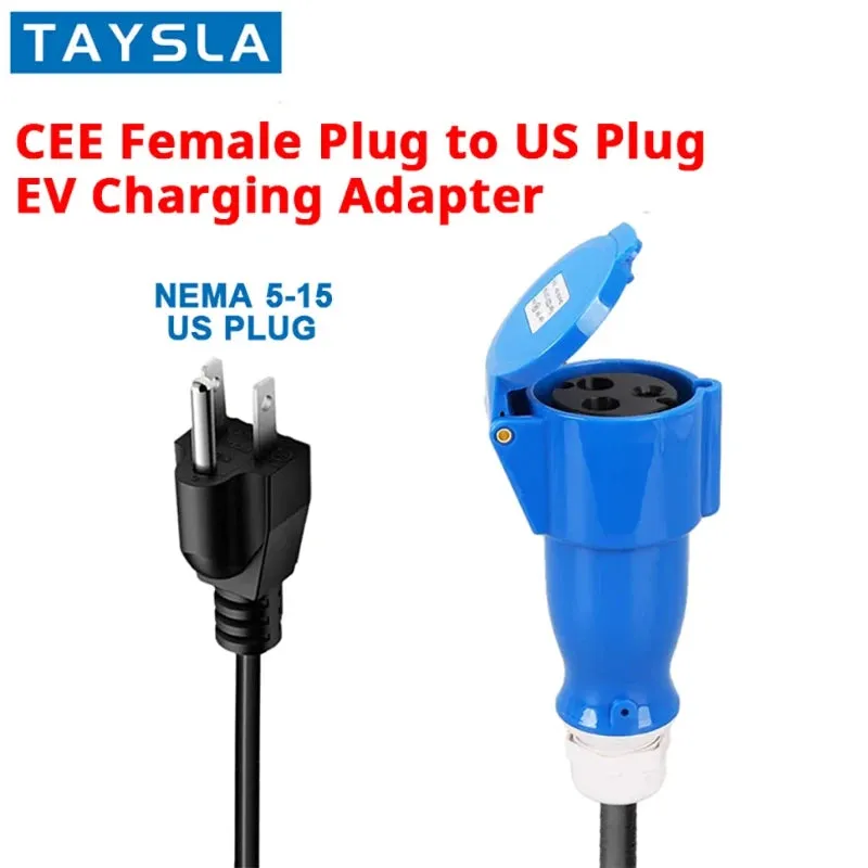 TAYSLA EV Portable Charger Schuko Plug To CEE Blue Power Female Plug Socket Adapter Blue CEE Connector 7KW 32A to 3.5KW 16A