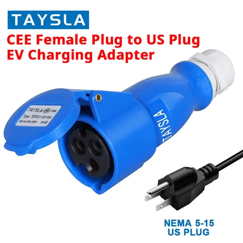 TAYSLA EV Portable Charger Schuko Plug To CEE Blue Power Female Plug Socket Adapter Blue CEE Connector 7KW 32A to 3.5KW 16A