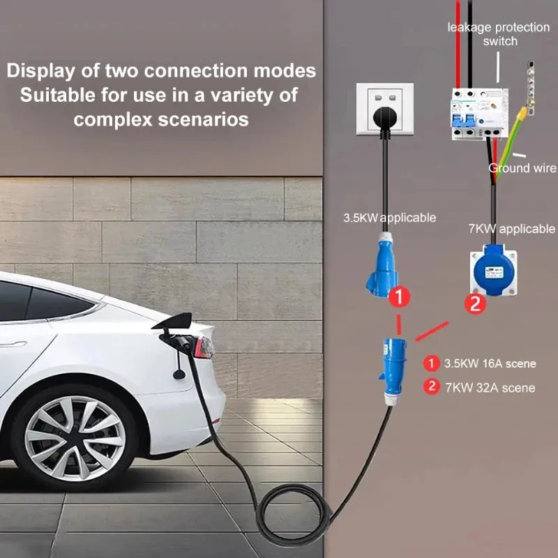 TAYSLA EV Portable Charger Schuko Plug To CEE Blue Power Female Plug Socket Adapter Blue CEE Connector 7KW 32A to 3.5KW 16A