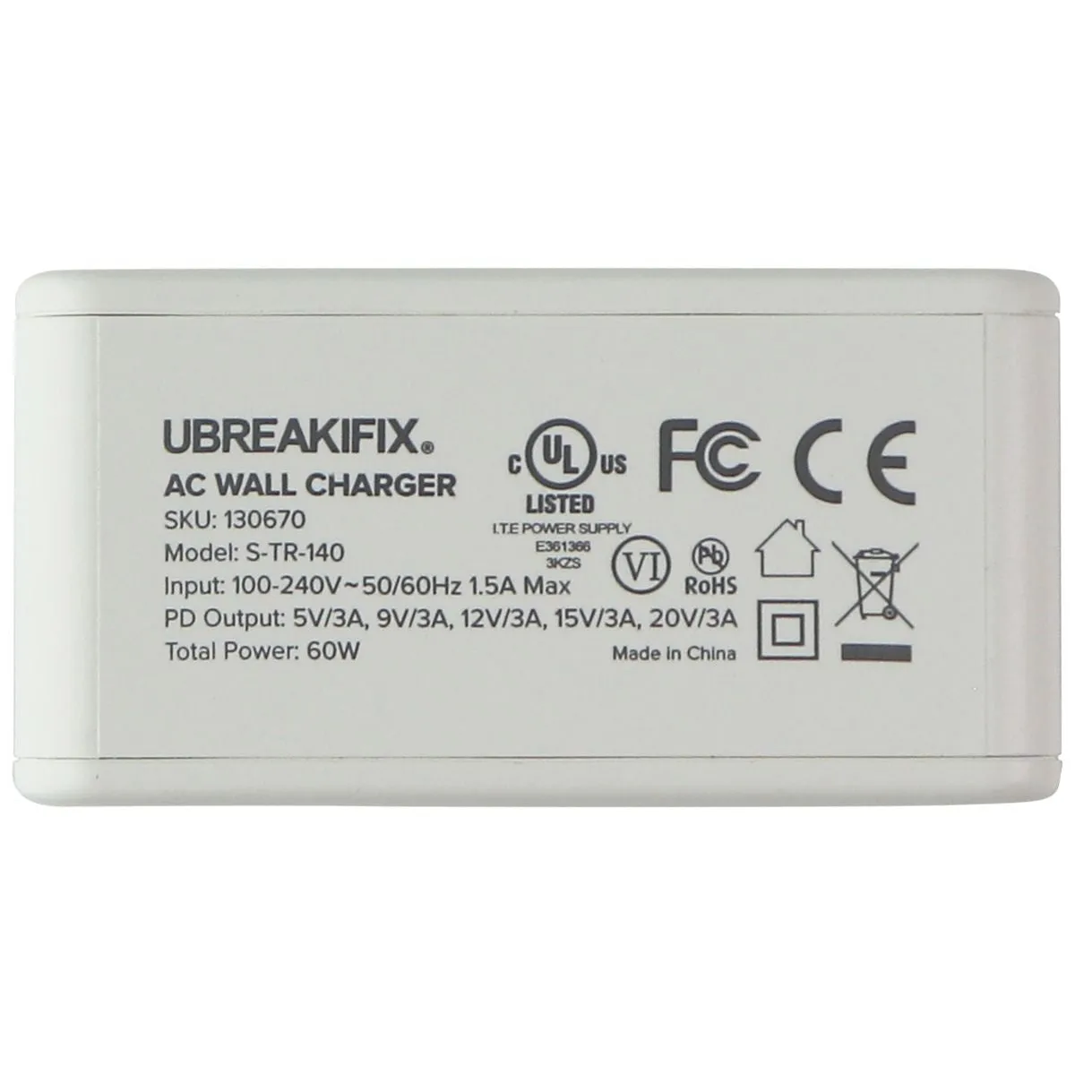 UBREAKIFIX (60-Watt) USB-C Power Delivery Wall Charger - White