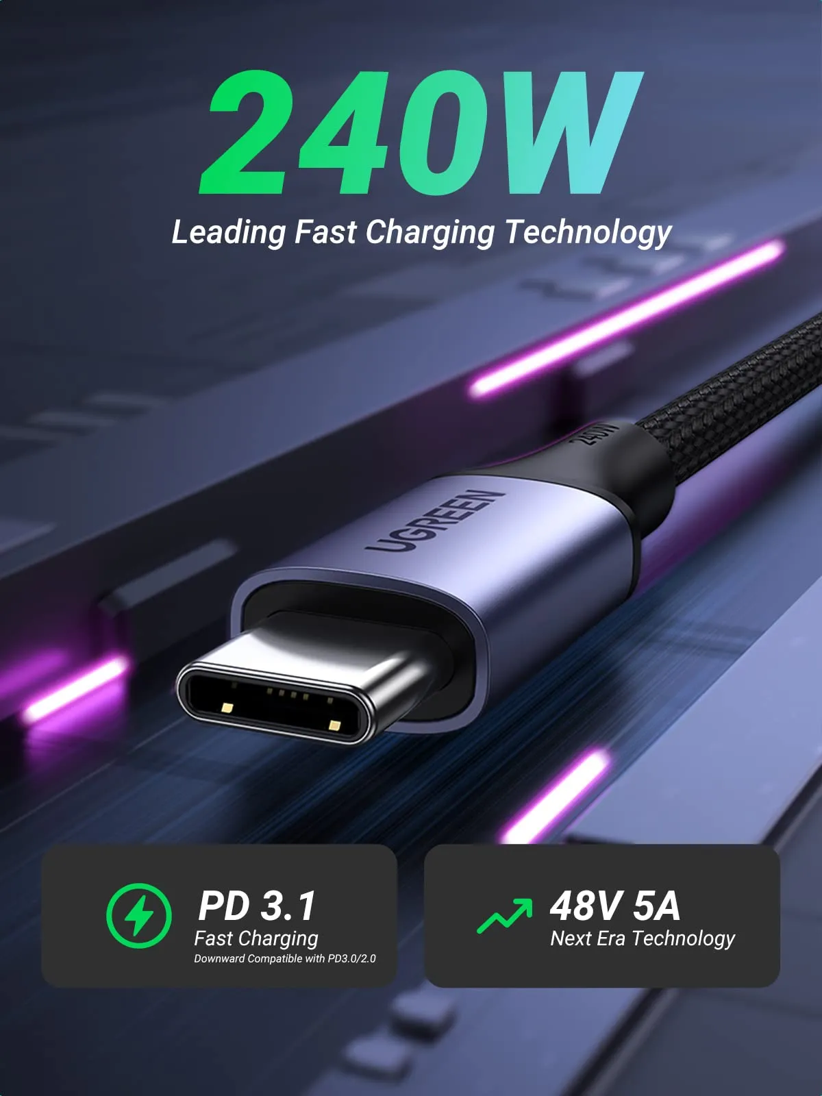 UGREEN 240W USB C to USB C Charger Cable 1M, PD 3.1 Fast Charge