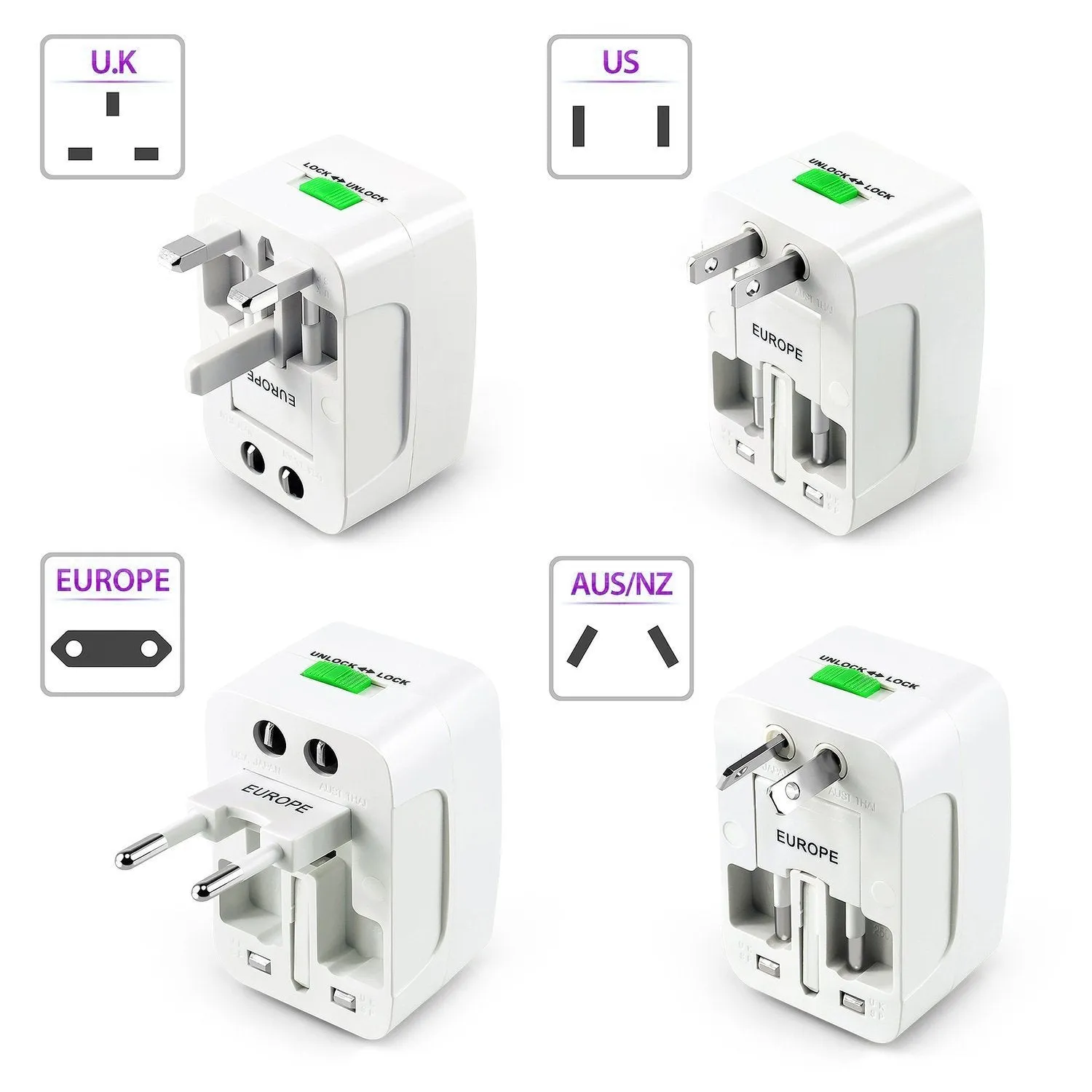 Universal International Worldwide Travel Adapter AC Power Plug Adapter for USA/UK/AUS/EU with Surge Protected for More Than 150 Countries