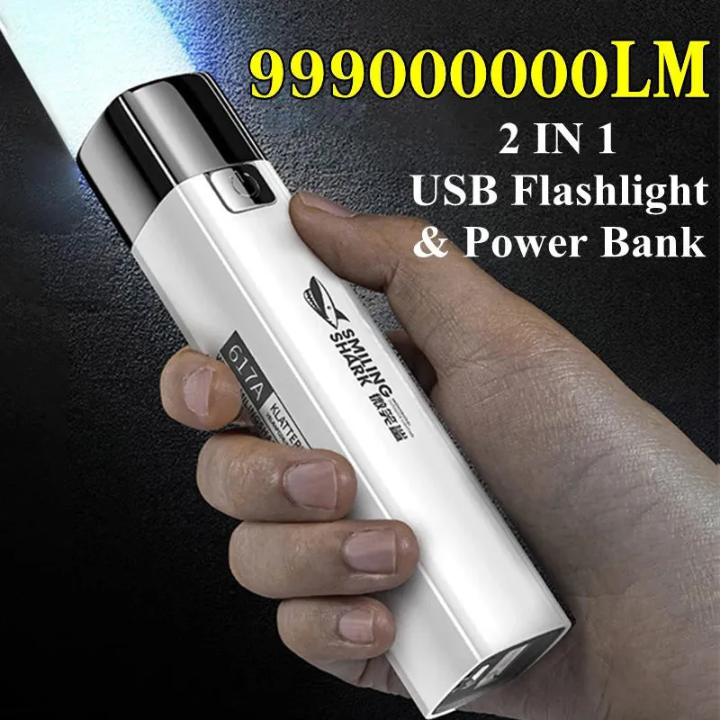 USB Rechargeable LED Flashlight 2 IN 1 9990000LM Super Bright Mini Led Torch & Power Bank