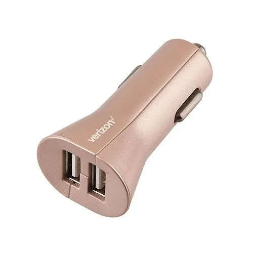 Verizon 24W 5-Volt / 4.8-Amp Dual USB Port Car Charger Adapter - Pink Rose Gold