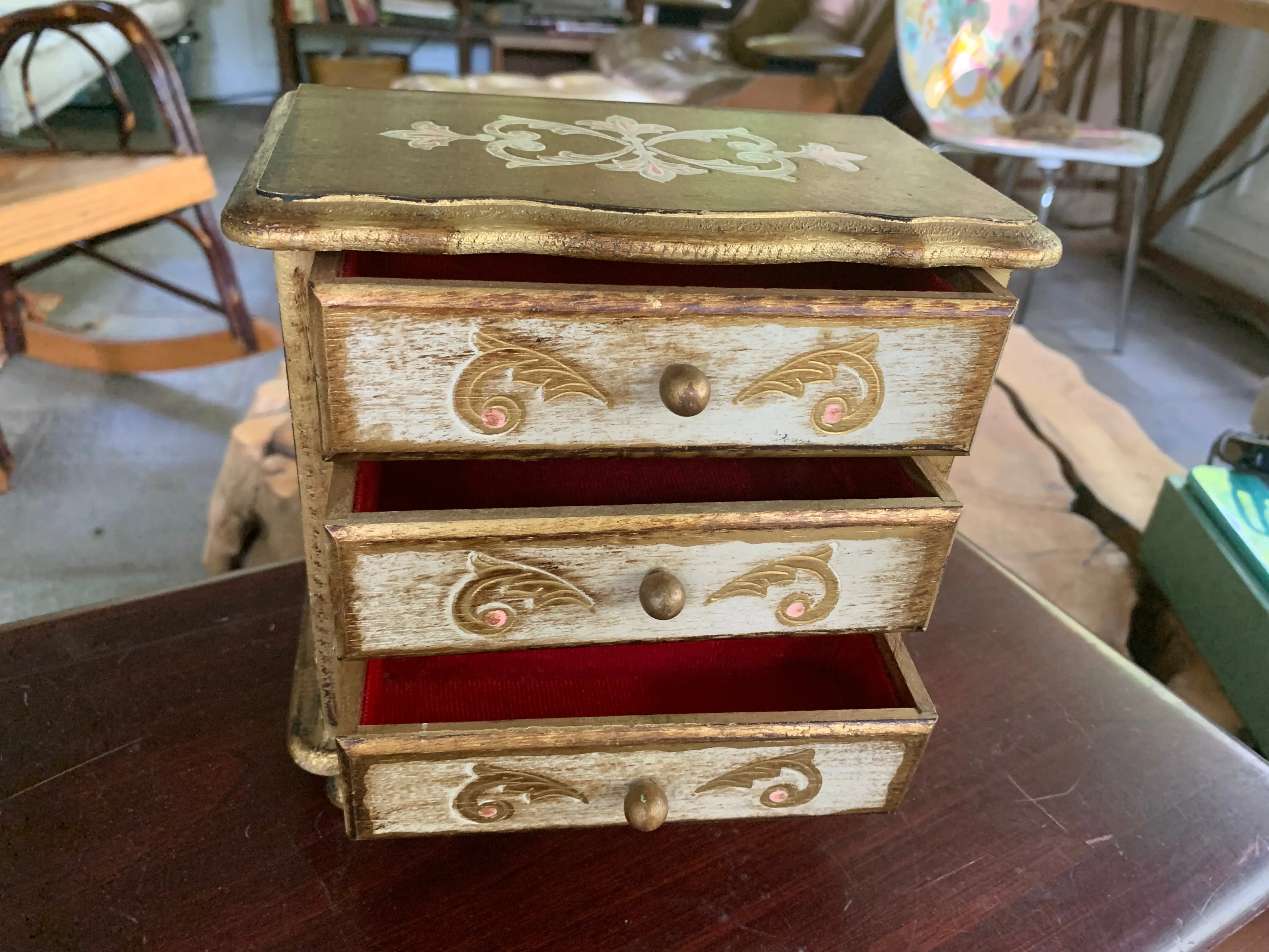 Vintage Florentine Wood Music Jewelry Box