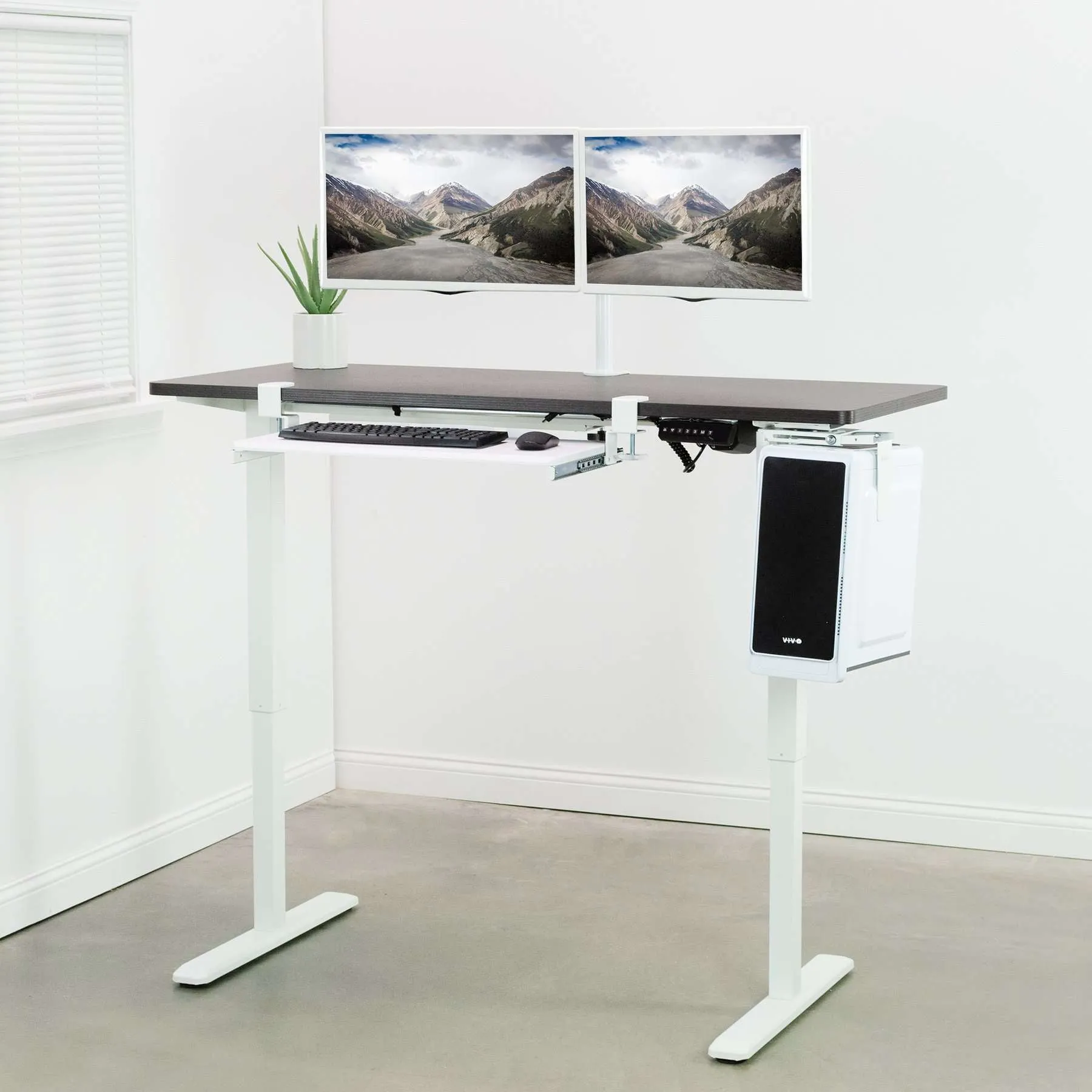 VIVO Electric 60”x24” Standing Desk, Dark Top White Frame w/ Memory Pad, DESK-KIT-1W6D/1W6E