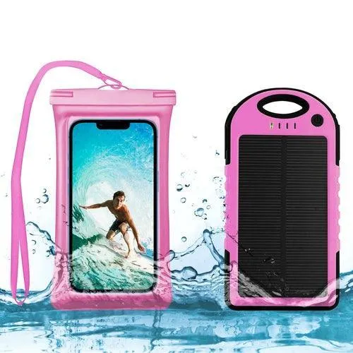 Waterproof Phone Case and 5000 MAH Solar Charger Combo