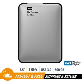 WD My Passport for Mac 500GB Portable External Hard Drive USB 3.0, WDBLUZ5000ASL