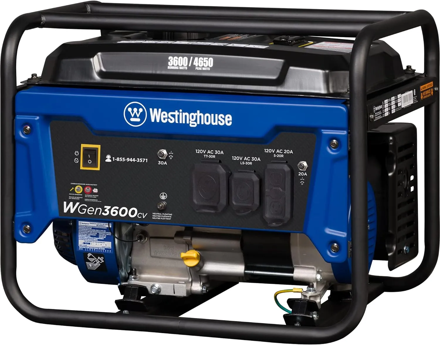 Westinghouse WGen3600c Generator 3600W/4650W 30 Amp Recoil Start Gas with CO Sensor New