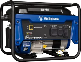 Westinghouse WGen3600cv Generator 3600W/4650W 30 Amp Recoil Start Gas with CO Sensor New