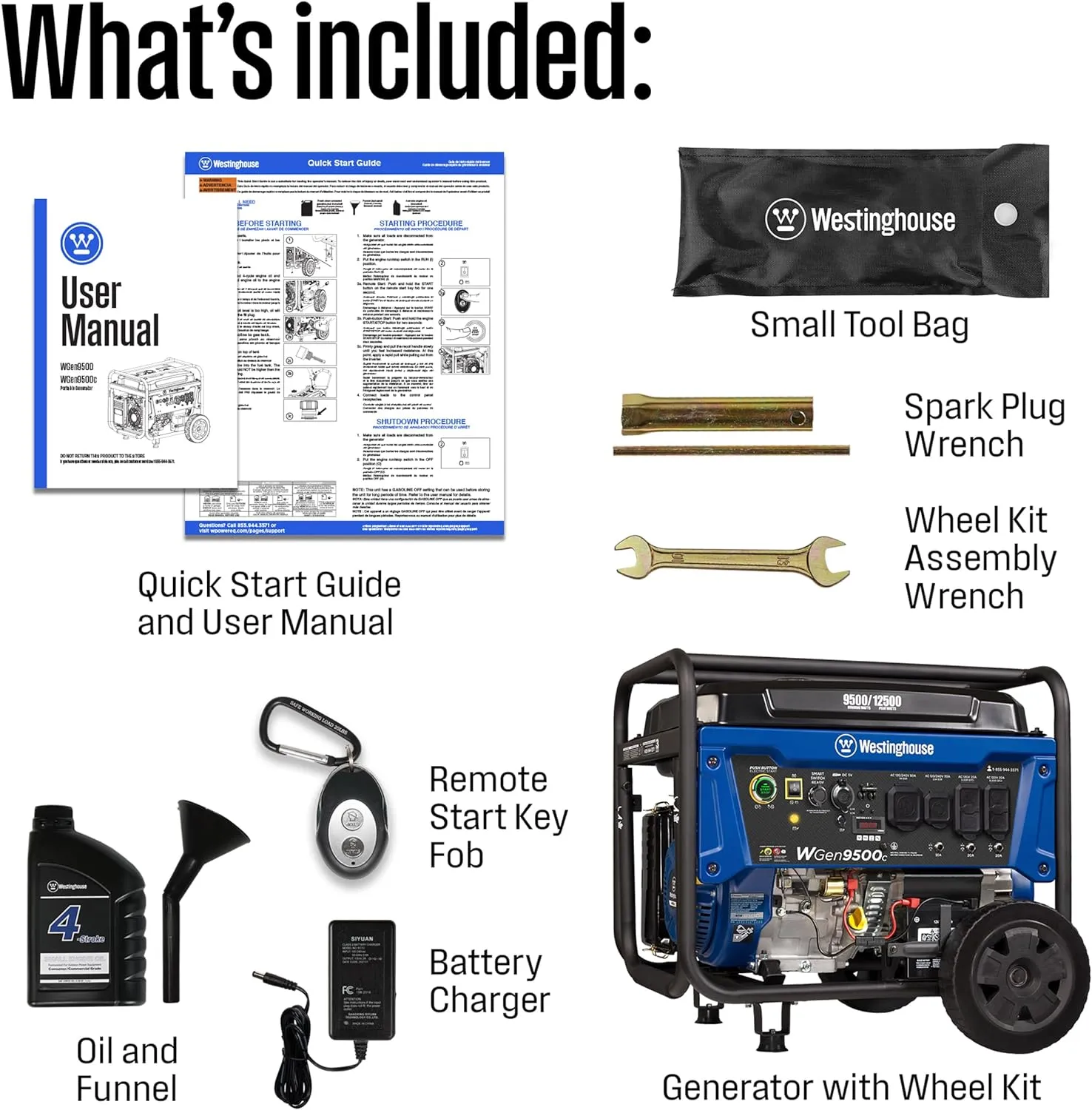 Westinghouse WGen9500c Generator 9500W/12500W 50 Amp Remote Start Gas with CO Sensor New