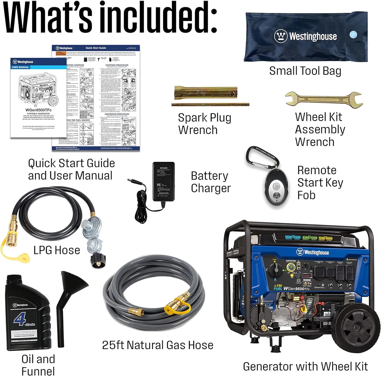 Westinghouse WGen9500TFc Generator 9500W/12500W 50 Amp Remote Start Tri-Fuel with CO Sensor New