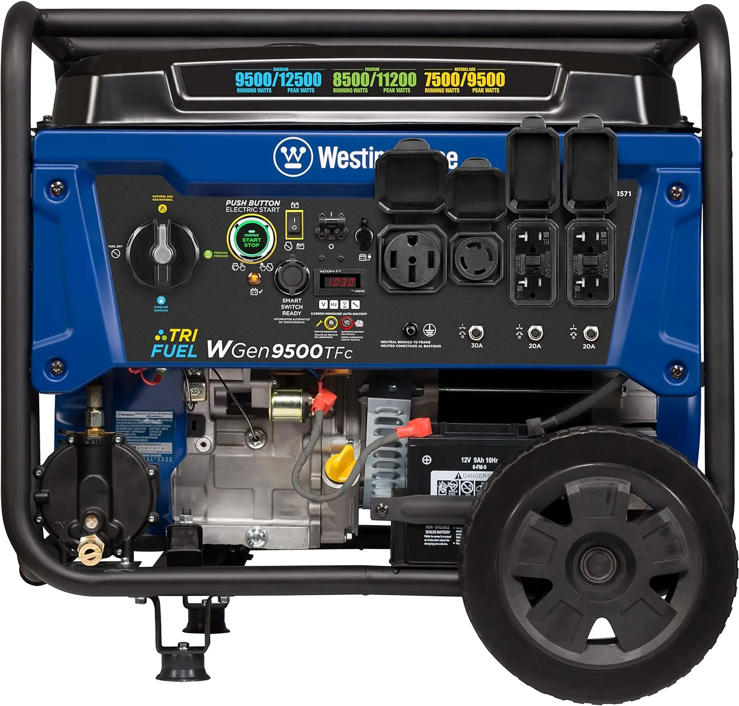 Westinghouse WGen9500TFc Generator 9500W/12500W 50 Amp Remote Start Tri-Fuel with CO Sensor New