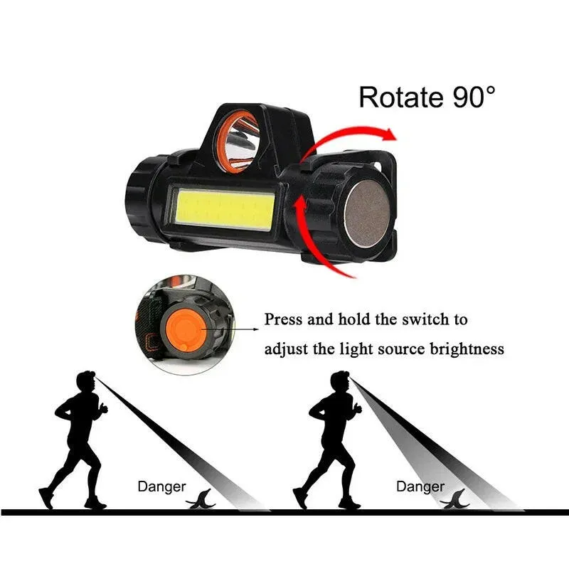 XPE COB Headlamp Fishing Camping Headlight Built-in Battery Portable Work Light Dual Light Sources With Tail Magnet Detachable