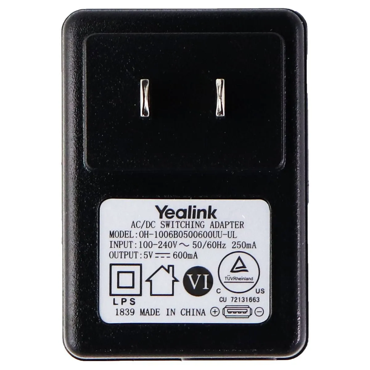 Yealink (5V/600mA) AC/DC Single USB Adapter/Charger Black (0H-1006B0500600UU-UL)