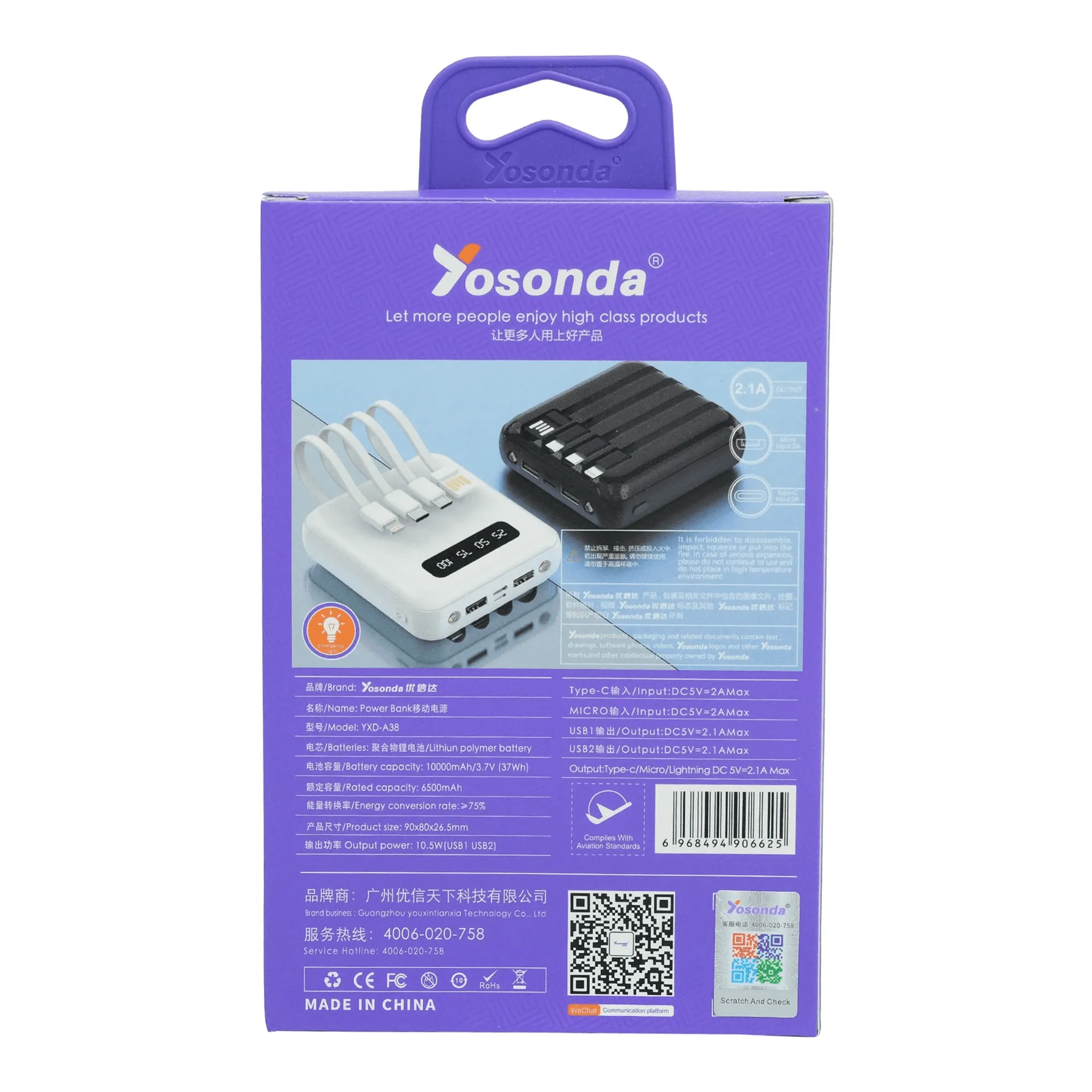 Yosonda 10000mAh 4 in 1 Fast Charging Power Bank 2.1A YXD-A38